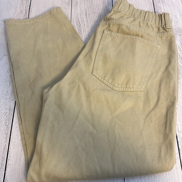 H&M Elastic Sinched Waisted Tan Cropped Straight Leg Pants Khaki Slacks Size 8 - Picture 3 of 10